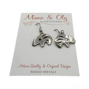 Far Fetched Bear with Resin Dangle Earrings Silver Plated Earwires Alpaca